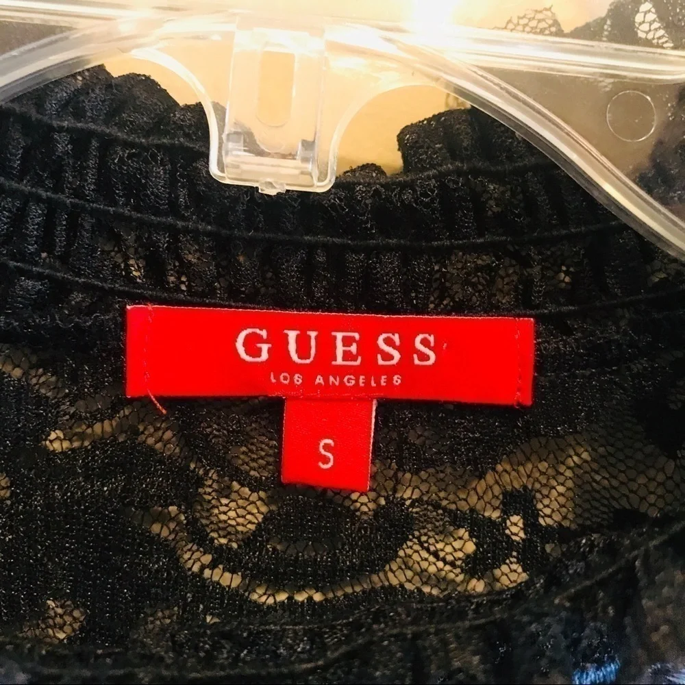Guess Jovana Embroidered Lace Top Black Small